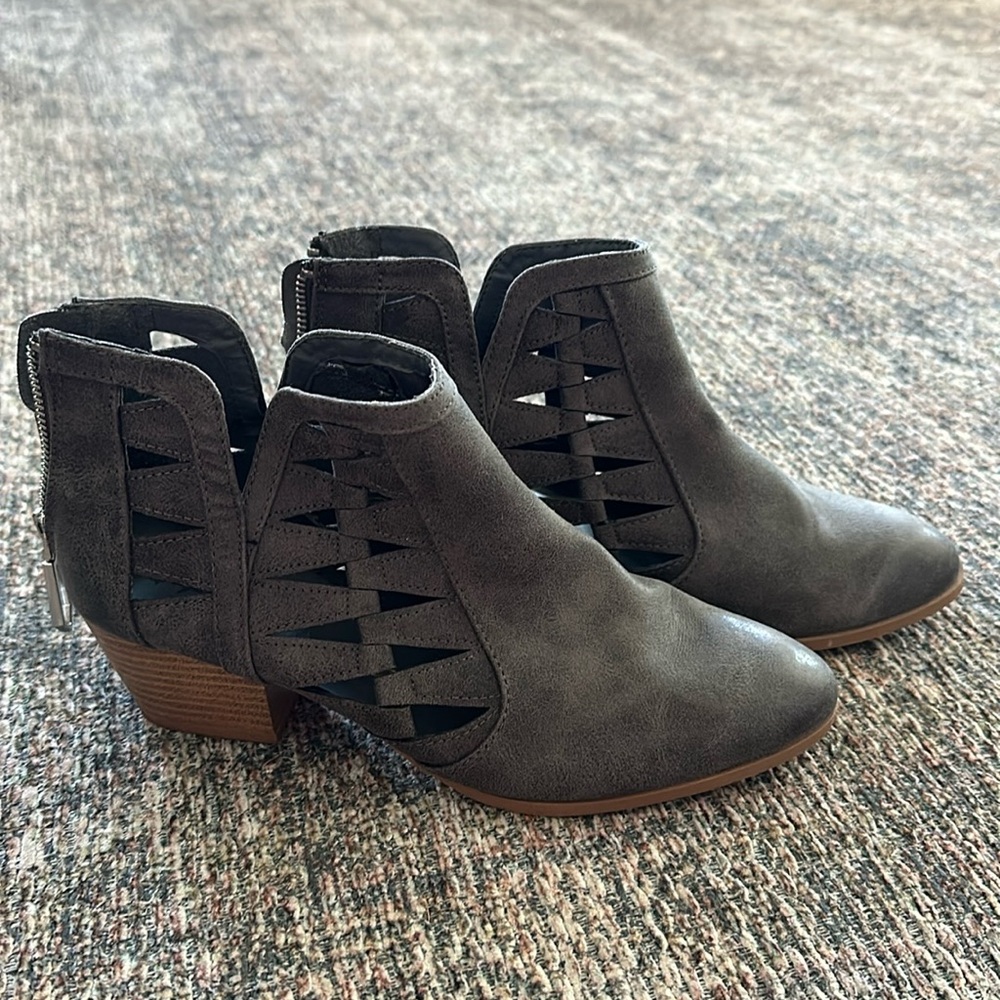 Grey cutout booties